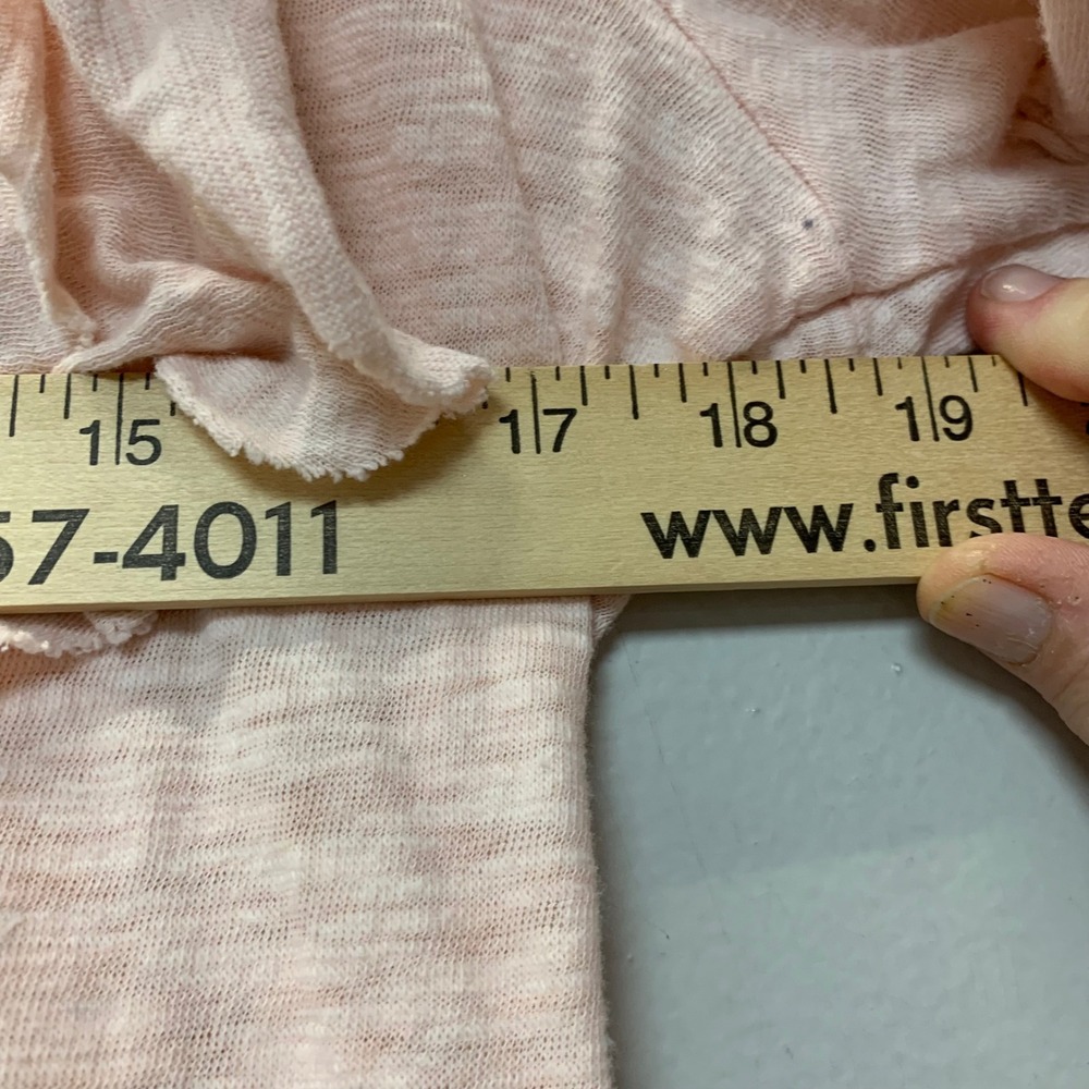 Seven7 Ruffle Top Women Large Pink Excellent Slub Knit 3/4 Sleeve Crew Neck - Picture 5 of 7